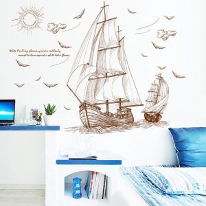 DIY Sailing Seabird Landscape Large Wall Stickers Removable Wallpaper