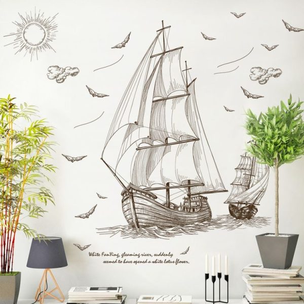 DIY Sailing Seabird Landscape Large Wall Stickers Removable Wallpaper - Image 2