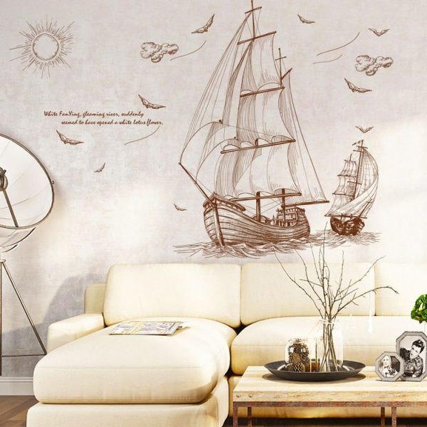DIY Sailing Seabird Landscape Large Wall Stickers Removable Wallpaper - Image 3