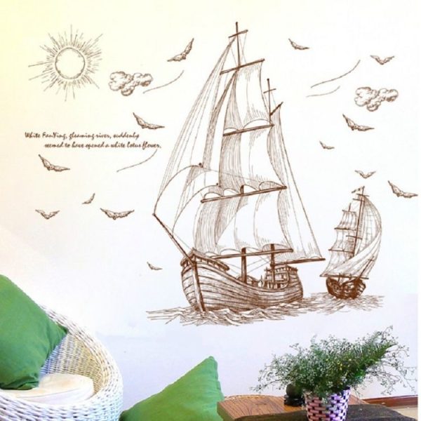 DIY Sailing Seabird Landscape Large Wall Stickers Removable Wallpaper - Image 4