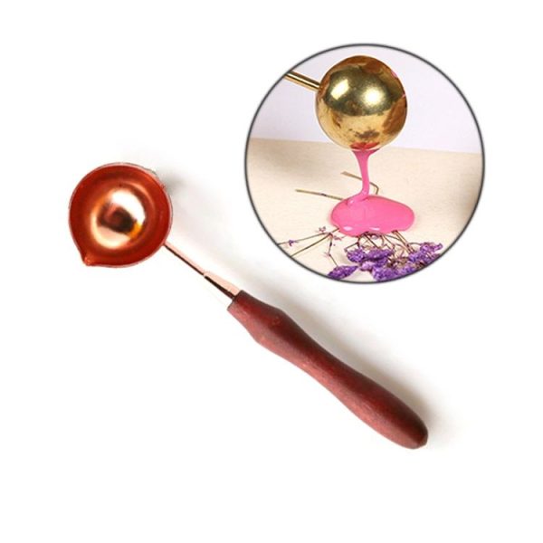 Wooden Handle Brass Seal Wax Spoon Tool Melting Sealing Wax Hand Account Stainless Steel Fire Paint Spoon, Color: Rose Gold Spoon