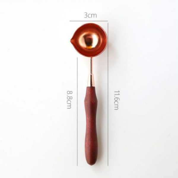 Wooden Handle Brass Seal Wax Spoon Tool Melting Sealing Wax Hand Account Stainless Steel Fire Paint Spoon, Color: Rose Gold Spoon - Image 2