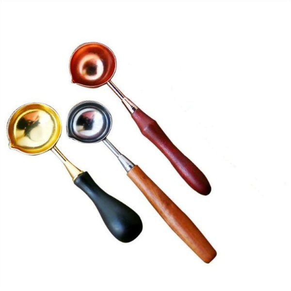 Wooden Handle Brass Seal Wax Spoon Tool Melting Sealing Wax Hand Account Stainless Steel Fire Paint Spoon, Color: Rose Gold Spoon - Image 3