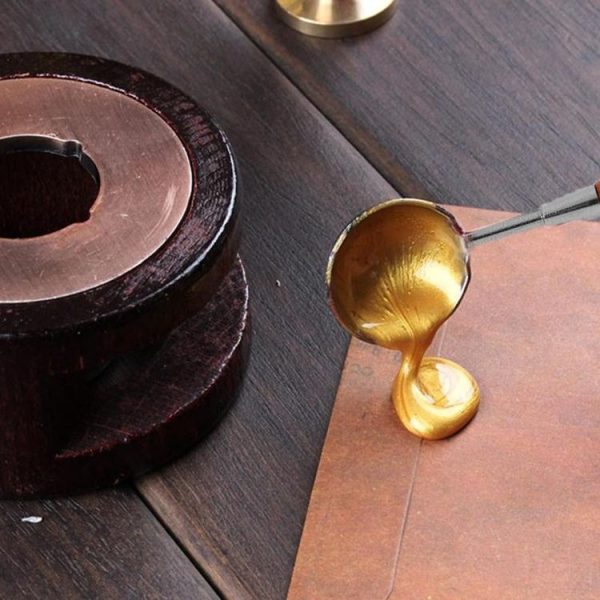 Wooden Handle Brass Seal Wax Spoon Tool Melting Sealing Wax Hand Account Stainless Steel Fire Paint Spoon, Color: Rose Gold Spoon - Image 5