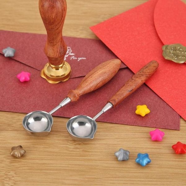 Wooden Handle Brass Seal Wax Spoon Tool Melting Sealing Wax Hand Account Stainless Steel Fire Paint Spoon, Color: Rose Gold Spoon - Image 7