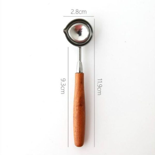 Wooden Handle Brass Seal Wax Spoon Tool Melting Sealing Wax Hand Account Stainless Steel Fire Paint Spoon, Color: Straight Round Wooden Spoon - Image 2