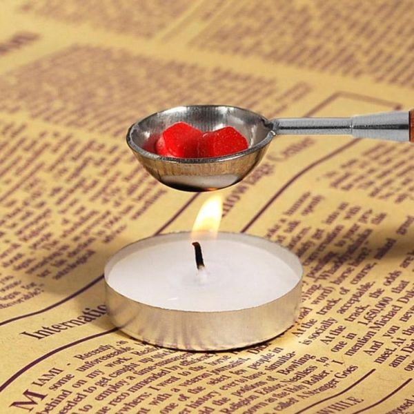 Wooden Handle Brass Seal Wax Spoon Tool Melting Sealing Wax Hand Account Stainless Steel Fire Paint Spoon, Color: Straight Round Wooden Spoon - Image 8