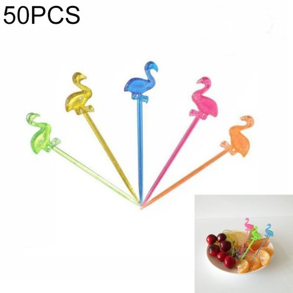 50 PCS Buffet Cupcake Fruit Fork Cake Dessert Salad Sticks Flamingo Food Picks (Multi)
