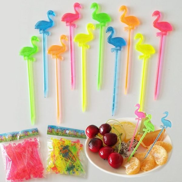 50 PCS Buffet Cupcake Fruit Fork Cake Dessert Salad Sticks Flamingo Food Picks (Multi) - Image 5