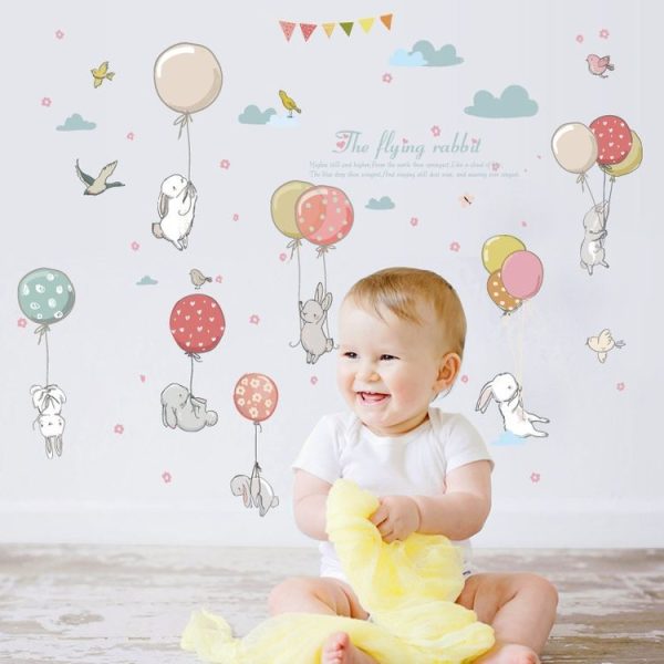 DIY Cartoon Mural Cute Balloon Rabbit Bunny Wall Sticker For Kids Room Decor Furniture Wardrobe bedroom Living Room Sticker - Image 4