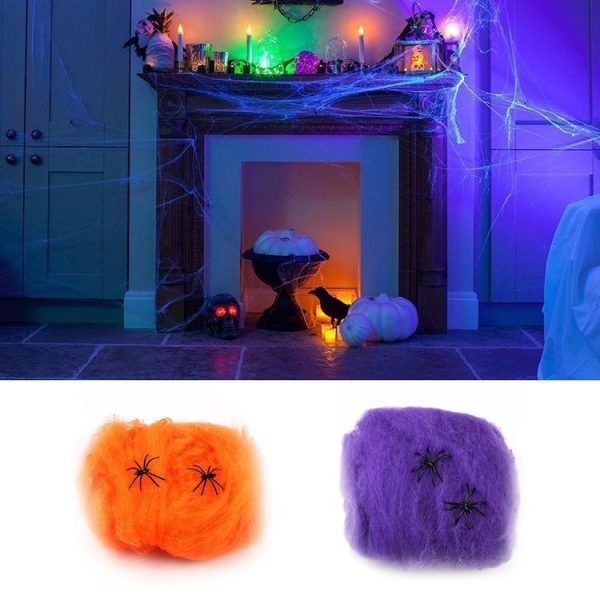 2 PCS Halloween Bar Haunted House Scary Party Spider Web Props Decoration (Orange) - Image 7