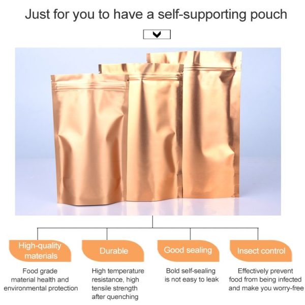 100 PCS Dark Gold Aluminum Foil Bag Ziplock Bag Food Tea Sealed Bag Stand-up Bag, Specification: 10x15+3 - Image 4