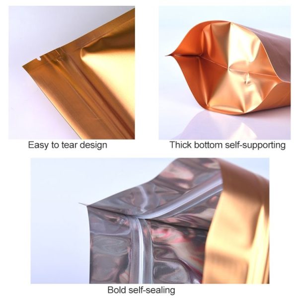 100 PCS Dark Gold Aluminum Foil Bag Ziplock Bag Food Tea Sealed Bag Stand-up Bag, Specification: 20x30+5 - Image 3
