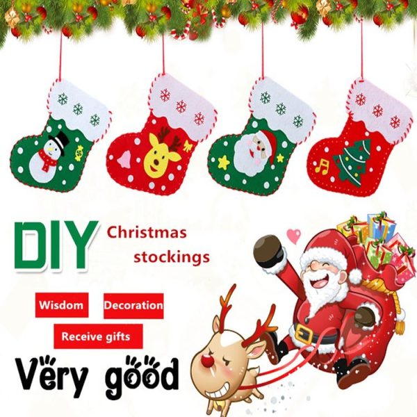 2 PCS Christmas Stockings Decorations Kindergarten Handmade DIY Making Materials Children's Educational Toys, Type: Elk - Image 3