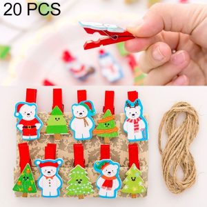 2 Sets Christmas Wooden Clip Photo Clip Cute Cartoon Color Clip Photo Wall Clip with Hemp Rope Christmas Snowman