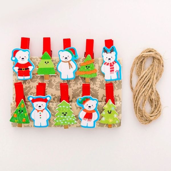 2 Sets Christmas Wooden Clip Photo Clip Cute Cartoon Color Clip Photo Wall Clip with Hemp Rope Christmas Snowman - Image 2