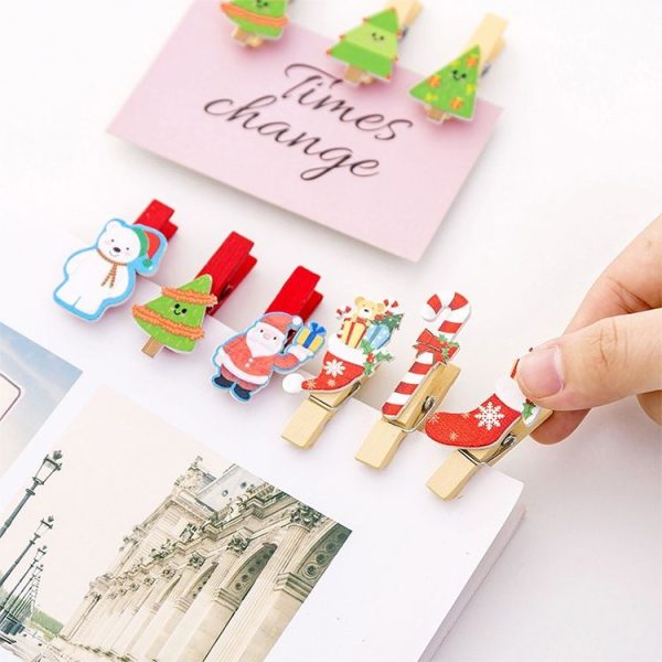 2 Sets Christmas Wooden Clip Photo Clip Cute Cartoon Color Clip Photo Wall Clip with Hemp Rope Christmas Snowman - Image 3
