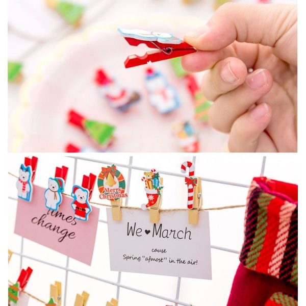2 Sets Christmas Wooden Clip Photo Clip Cute Cartoon Color Clip Photo Wall Clip with Hemp Rope Christmas Snowman - Image 4