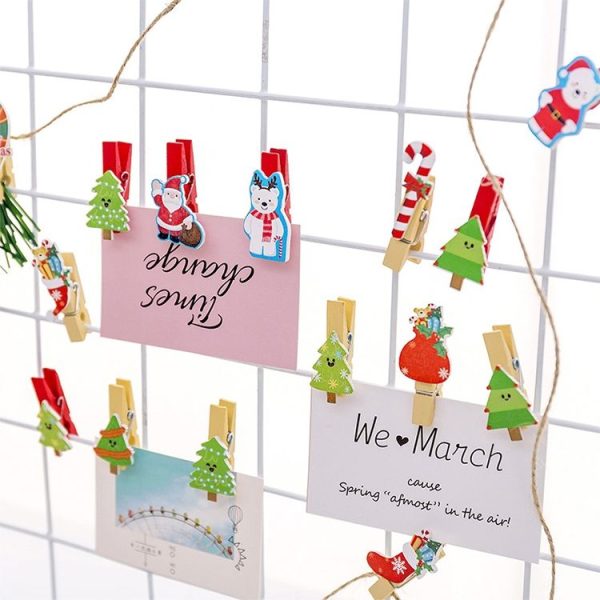 2 Sets Christmas Wooden Clip Photo Clip Cute Cartoon Color Clip Photo Wall Clip with Hemp Rope Christmas Snowman - Image 5