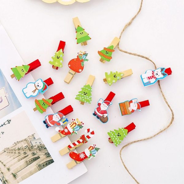 2 Sets Christmas Wooden Clip Photo Clip Cute Cartoon Color Clip Photo Wall Clip with Hemp Rope Christmas Snowman - Image 6