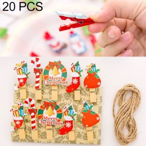 2 Sets Christmas Wooden Clip Photo Clip Cute Cartoon Color Clip Photo Wall Clip with Hemp Rope Christmas Gift