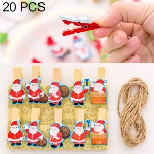 2 Sets Christmas Wooden Clip Photo Clip Cute Cartoon Color Clip Photo Wall Clip with Hemp Rope Santa Claus