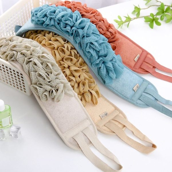 Plain Ribbon Bath Flower Hand Pull Back Strip Strong Thick Double-sided Strip Bathing Towel (Khaki) - Image 2