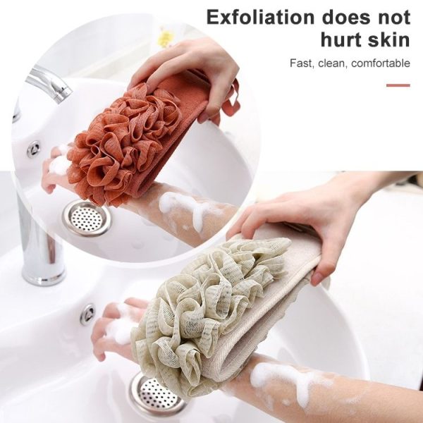 Plain Ribbon Bath Flower Hand Pull Back Strip Strong Thick Double-sided Strip Bathing Towel (Khaki) - Image 4
