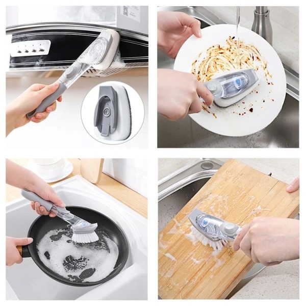 Automatic Liquid Filling Long Handle Brush Dishwashing Brush Pot Artifact Kitchen Cleaning Tool - Image 11