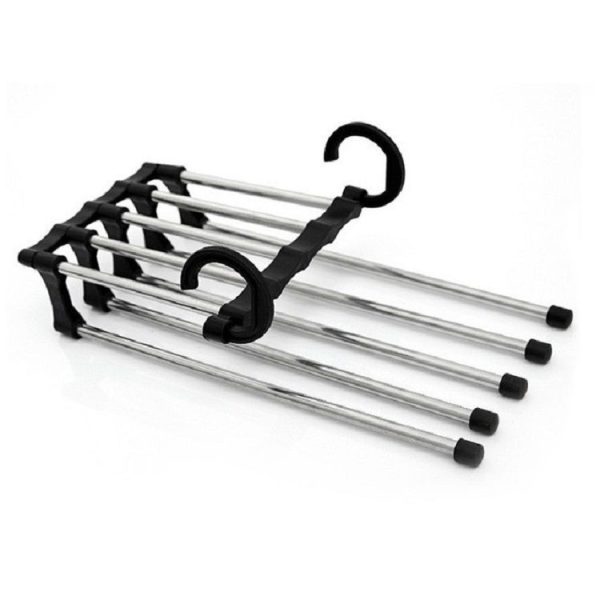 Multifunctional 5 in 1 Telescopic Folding Wardrobe Magic Trousers Rack (Black)