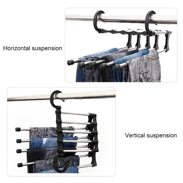 Multifunctional 5 in 1 Telescopic Folding Wardrobe Magic Trousers Rack (Black) - Image 5