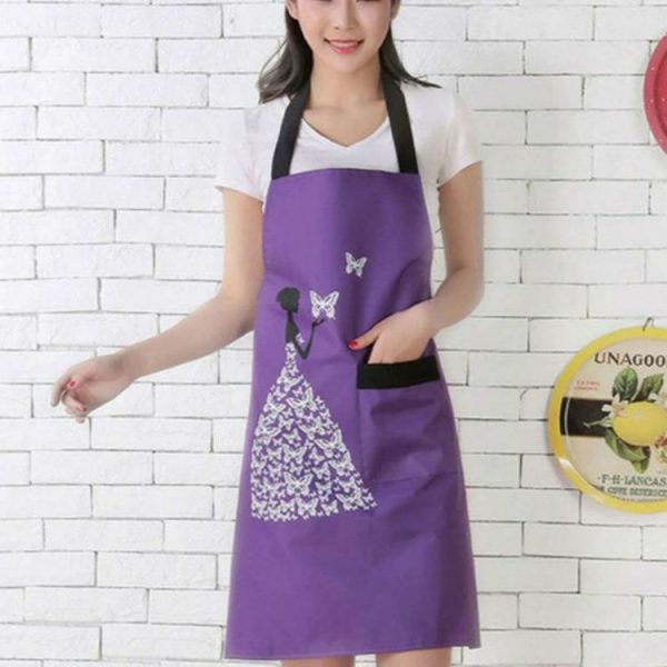 Waterproof Polyester Apron Woman Adult Bibs Home Cooking Baking Coffee Shop Cleaning Kitchen Accessory Beauty Purple