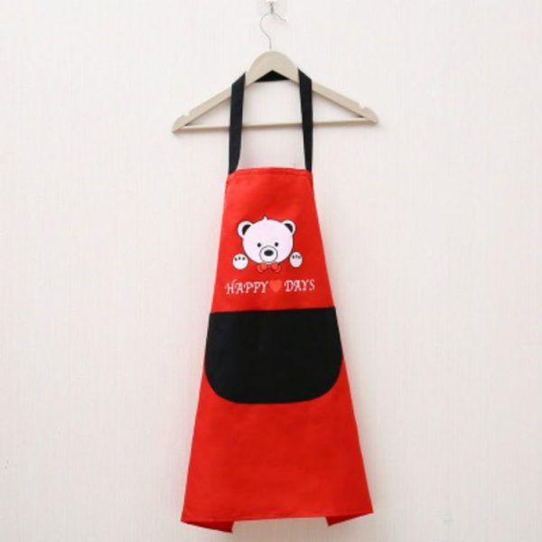 Waterproof Polyester Apron Woman Adult Bibs Home Cooking Baking Coffee Shop Cleaning Kitchen Accessory Bear Red Black Pocket