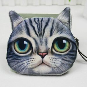 3D Cat Face Animal Change Money Bag Fashion Cute Small Zipper Bag (Gray)