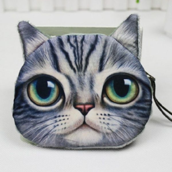 3D Cat Face Animal Change Money Bag Fashion Cute Small Zipper Bag (Gray) - Image 2
