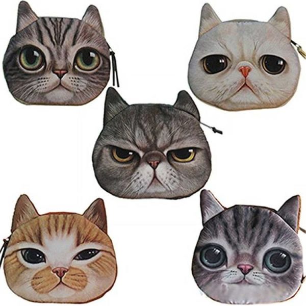 3D Cat Face Animal Change Money Bag Fashion Cute Small Zipper Bag (Gray) - Image 4