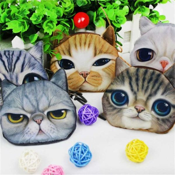 3D Cat Face Animal Change Money Bag Fashion Cute Small Zipper Bag (Gray) - Image 5