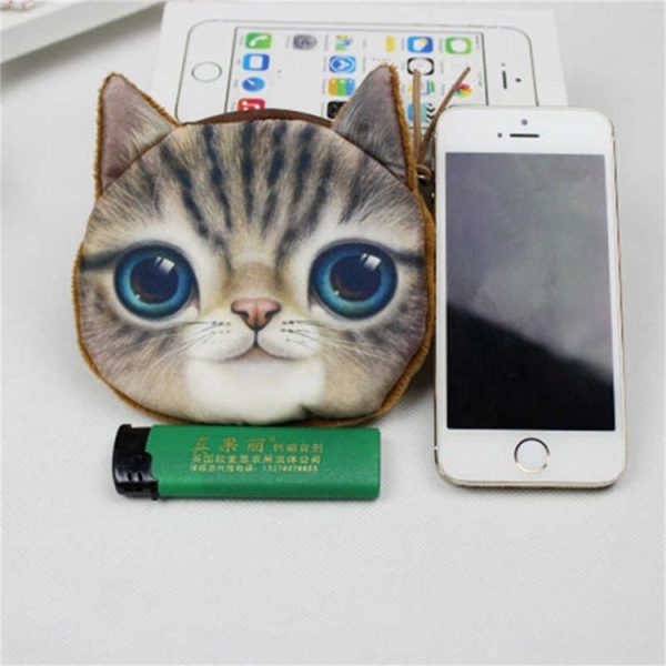 3D Cat Face Animal Change Money Bag Fashion Cute Small Zipper Bag (Gray) - Image 6