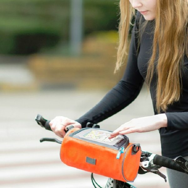Bicycle Round Charter Handle Bag With Touchscreen Window Waterproof Oxford Cloth Shock Absorption Outdoor Riding Bag (Orange) - Image 4