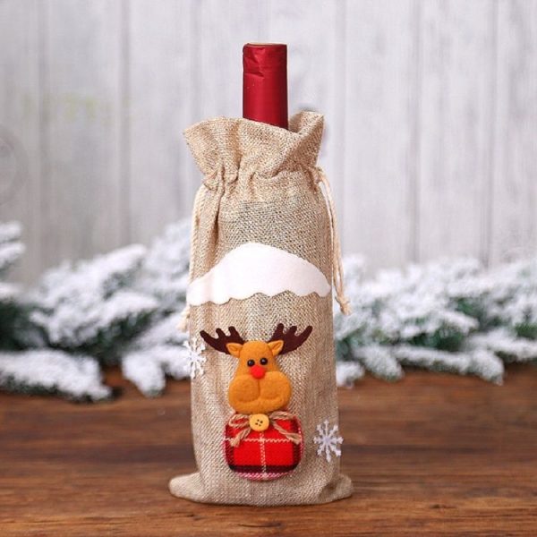 2 PCS Christmas Gift Wine Bottle Dust Cover Bag Home Table Decor (Burlap moose) - Image 2
