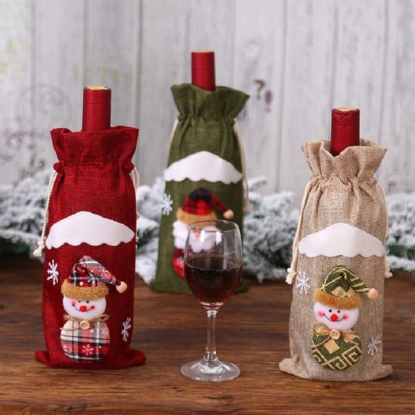 2 PCS Christmas Gift Wine Bottle Dust Cover Bag Home Table Decor (Burlap moose) - Image 3
