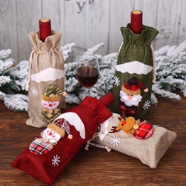 2 PCS Christmas Gift Wine Bottle Dust Cover Bag Home Table Decor (Burlap moose) - Image 4