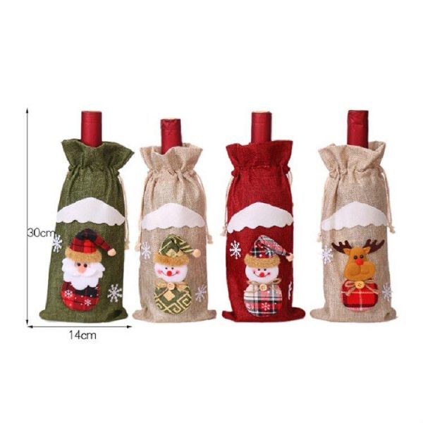2 PCS Christmas Gift Wine Bottle Dust Cover Bag Home Table Decor (Burlap moose) - Image 5