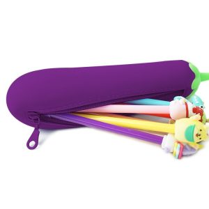 Vegetable Series Stationery Pencil Bag Shaped Silicone Pencil Box Creative Primary Secondary School Stationery, Style: Deep Purple Eggplant