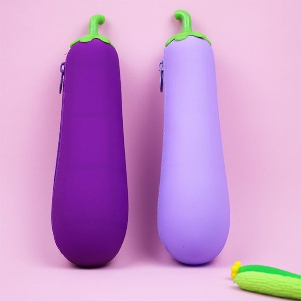 Vegetable Series Stationery Pencil Bag Shaped Silicone Pencil Box Creative Primary Secondary School Stationery, Style: Deep Purple Eggplant - Image 2