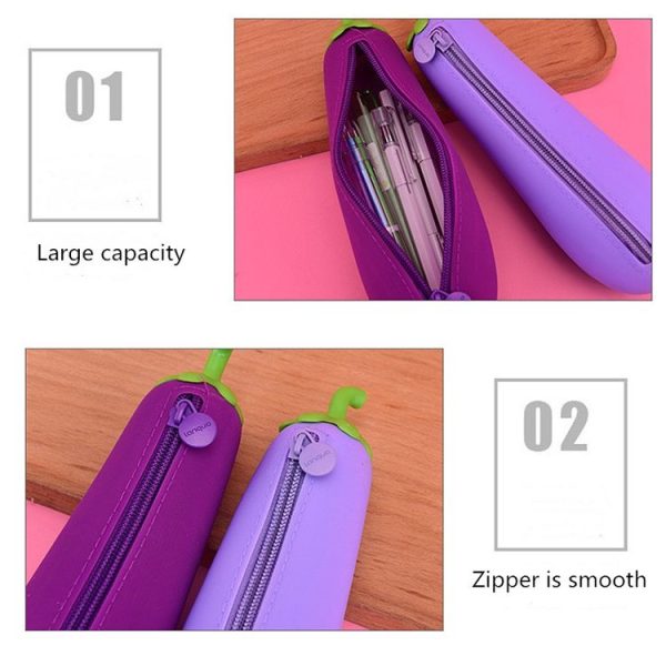 Vegetable Series Stationery Pencil Bag Shaped Silicone Pencil Box Creative Primary Secondary School Stationery, Style: Deep Purple Eggplant - Image 4
