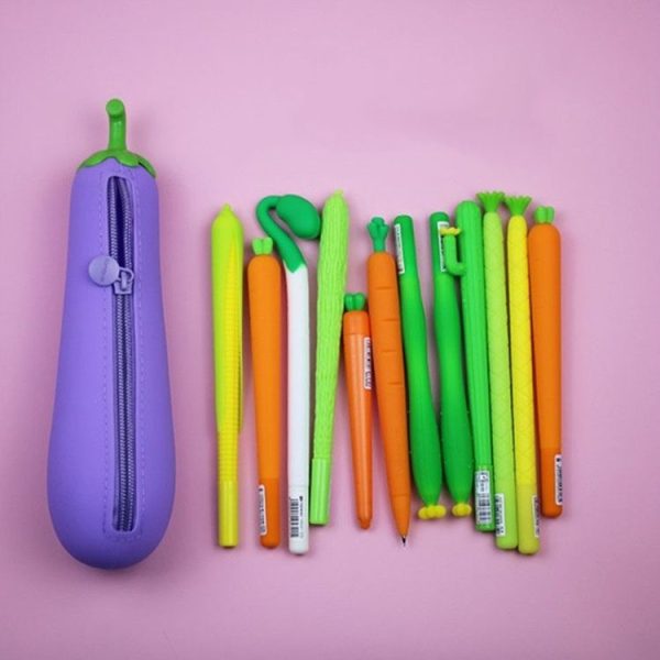 Vegetable Series Stationery Pencil Bag Shaped Silicone Pencil Box Creative Primary Secondary School Stationery, Style: Deep Purple Eggplant - Image 5