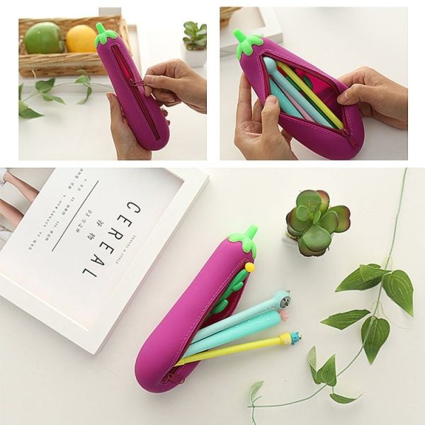 Vegetable Series Stationery Pencil Bag Shaped Silicone Pencil Box Creative Primary Secondary School Stationery, Style: Deep Purple Eggplant - Image 6