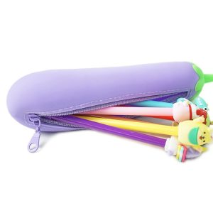 Vegetable Series Stationery Pencil Bag Shaped Silicone Pencil Box Creative Primary Secondary School Stationery, Style: Light Purple Eggplant