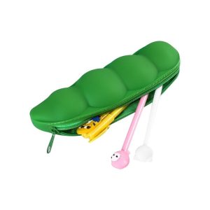 Vegetable Series Stationery Pencil Bag Shaped Silicone Pencil Box Creative Primary Secondary School Stationery, Style: Dark Green Peas